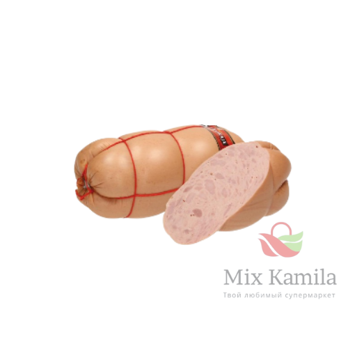 Finely ground boiled sausage, with pieces with the aroma of smoke, with soy gyrolyzate and addition of water NOT HALAL