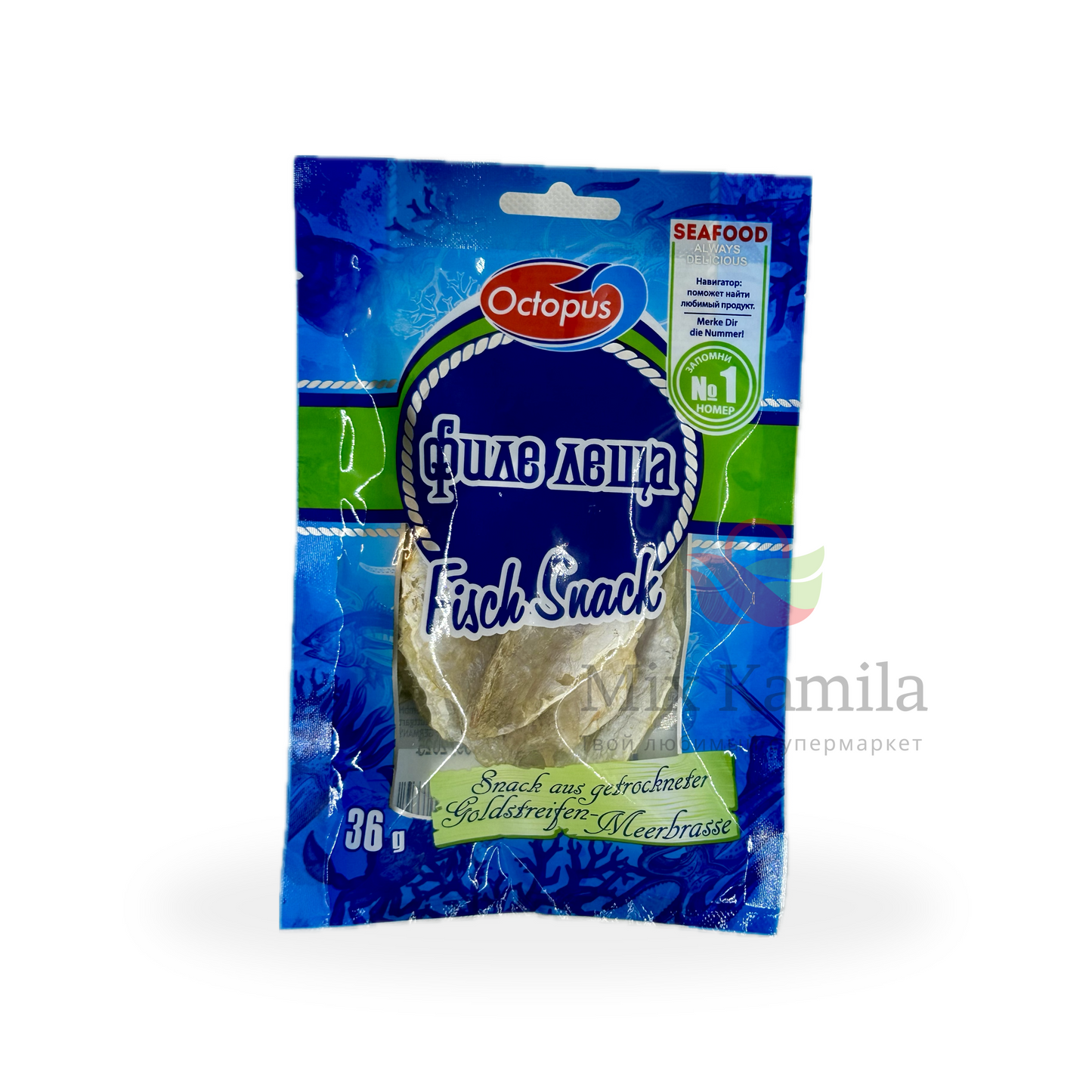 Snack from golden threadfin bream fillets (Nemipterus virgatus), dried and salted 36 g