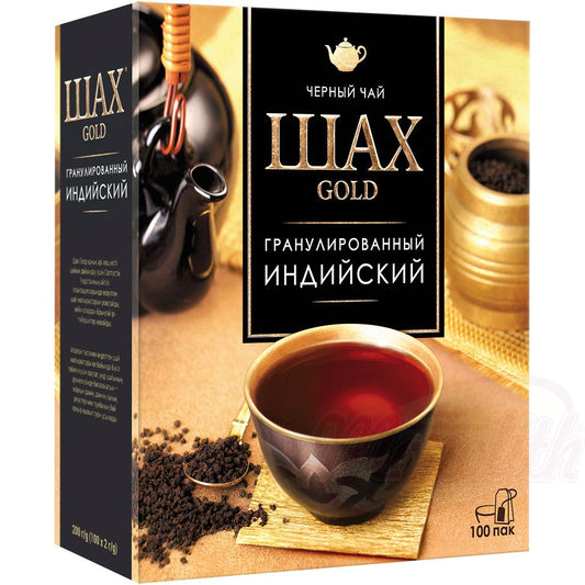 Indian black tea "Shah Gold", granulated, in teabags 100 packs